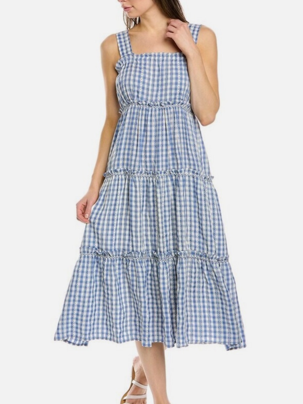 Max Studio Blue and White Gingham Midi Dress